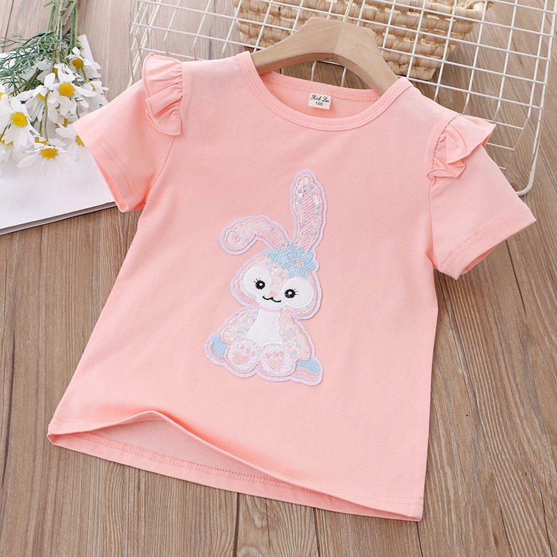 Áo Thun Cotton Tay Ngắn In Hình Thỏ Dễ Thương Thời Trang Mùa Hè Cho Bé Gái 2022