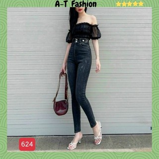  Quần jean Nữ Mẫu Mới ❤️FREESHIP❤️ Quần Bò Nữ Xanh Trơn Lưng Siêu Cao Tôn Dáng 2 Nút Chuẩn Skinny Có size đại - Mã 624 