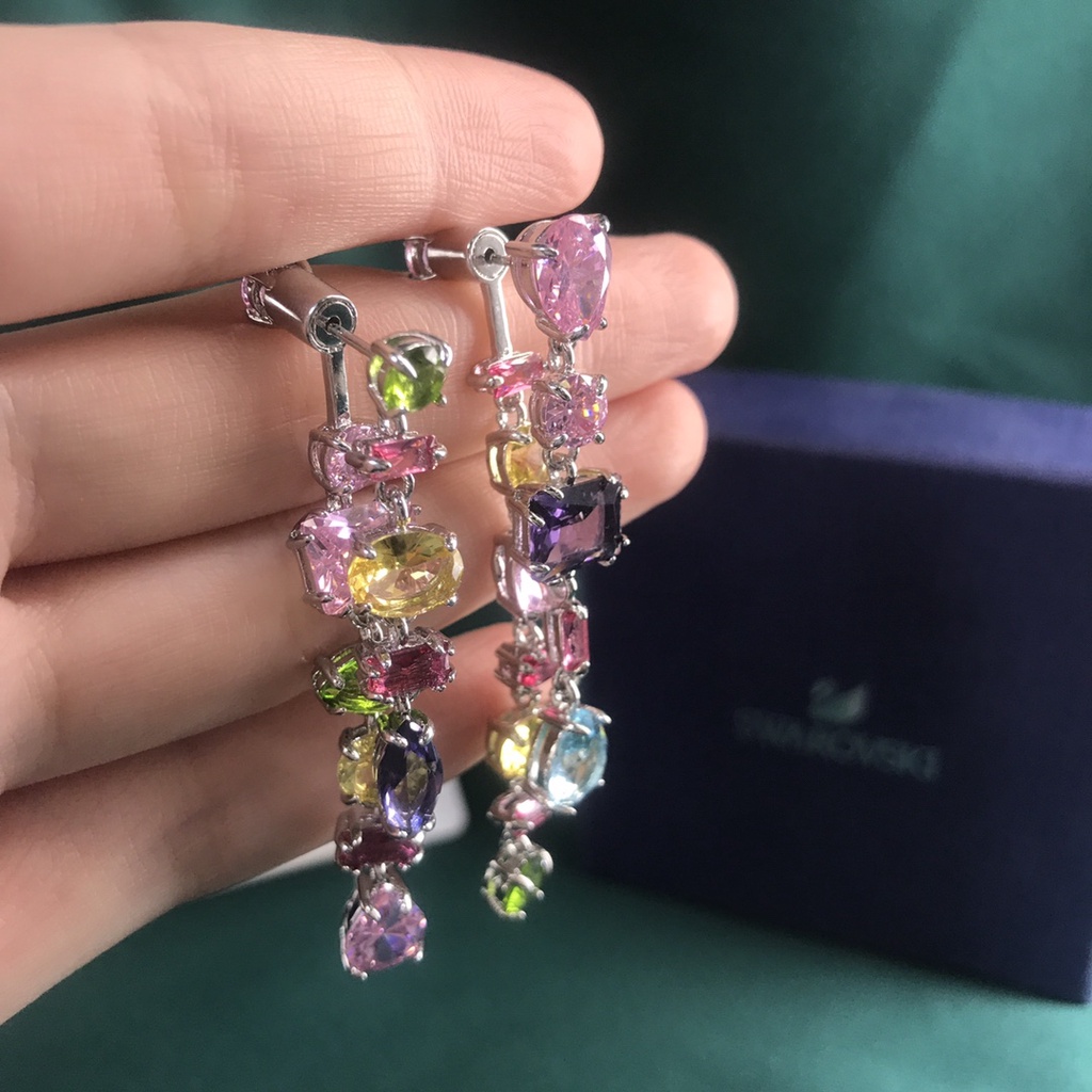 Bông Tai Swarovski Dáng Dài Đính Đá Quý Sang Trọng Cho Nữ