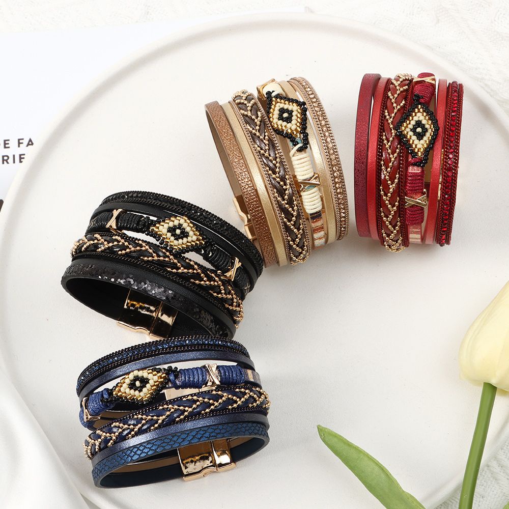 MISUPS đeo tay nhiều lớp da bện đính hạt phong cách bohemian handmade mới thời trang làm quà tặng cho nữ