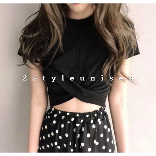 Áo croptop tay ngắn xoắn eo cotton co giãn tôn dáng | BigBuy360 - bigbuy360.vn