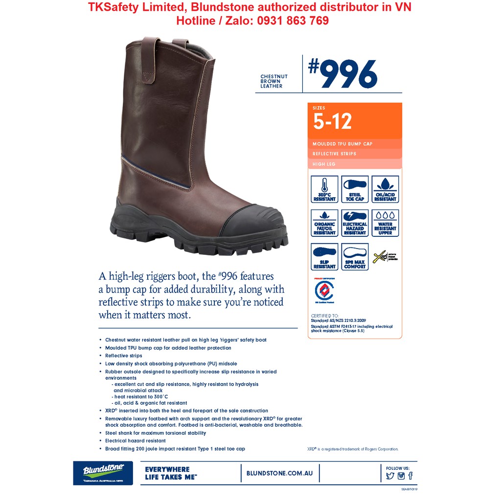 [SALE ỦNG LẺ SIZE] ỦNG BẢO HỘ CAO CẤP HÃNG BLUNDSTONE CODE 996 // TKSAFETY