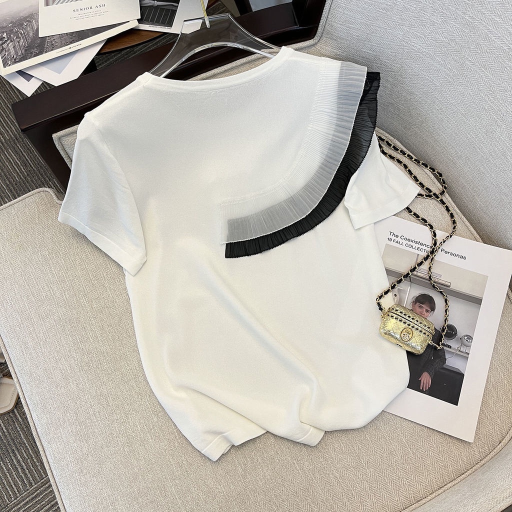 Áo Len Tay Ngắn Thiết Kế Khoét Lỗ Nhỏ Nhắn Thời Trang Mùa Hè Hàng Mới