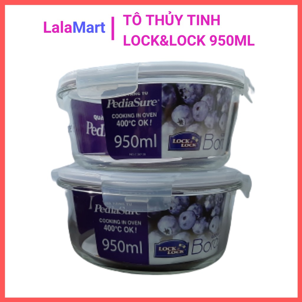 Bộ 2 Tô Thủy Tinh Lock and Lock Cao Cấp 950ml, Thố Thủy Tinh Có Nắp Đậy Lock&Lock 950ml - Quà tặng PediaSure