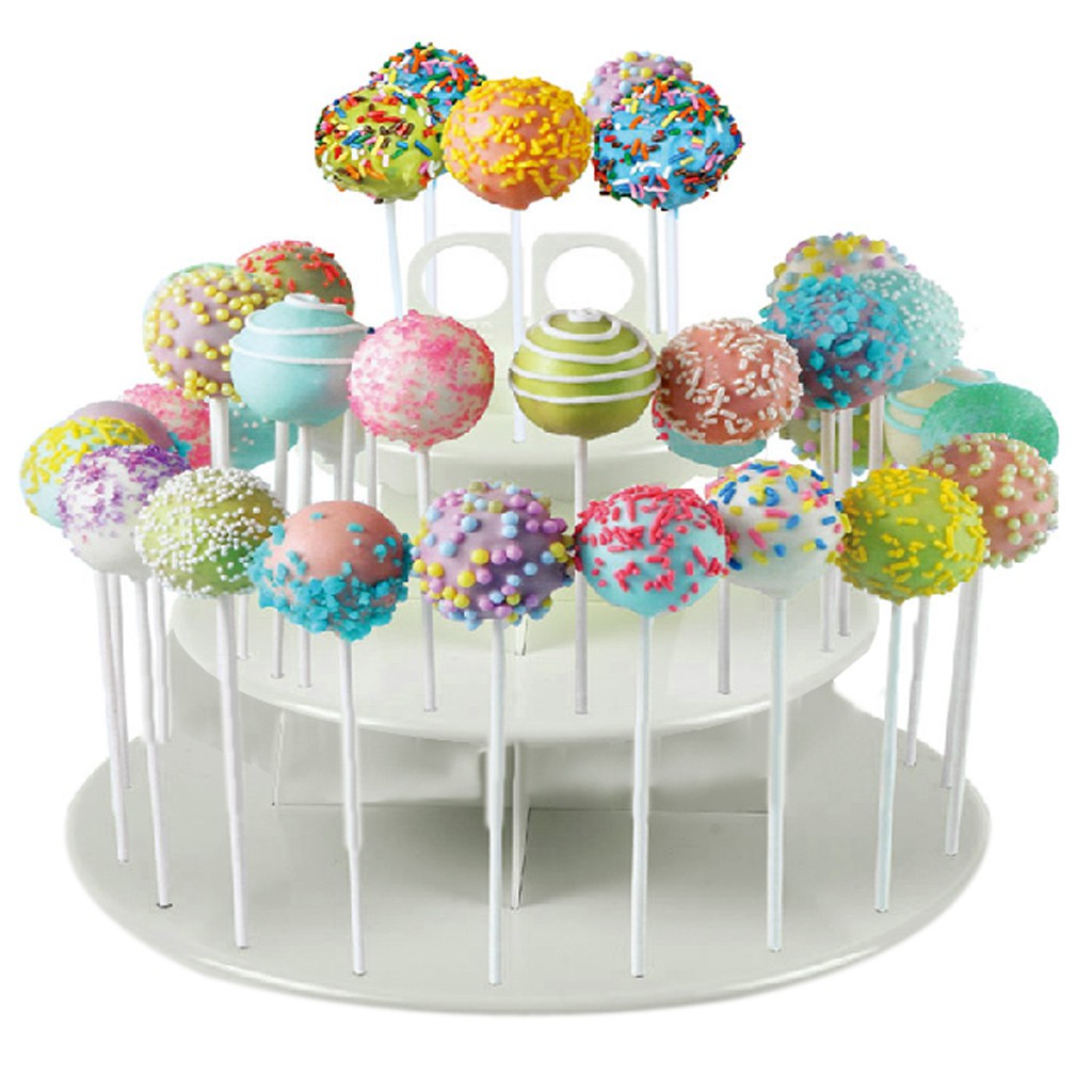 Khay tròn bằng nhựa 42 khe 3 tầng trưng bày kẹo lollipop/bánh cupcake