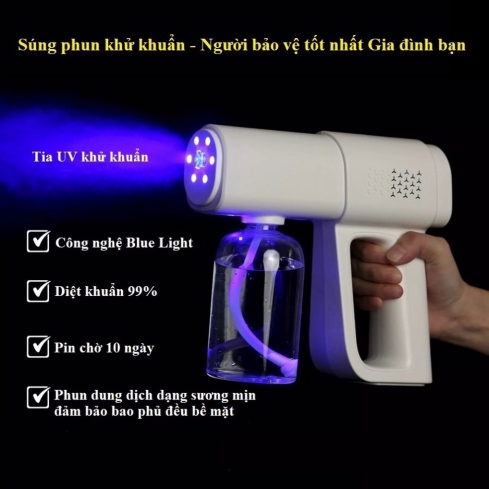 Máy Xịt Khử Khuẩn Cầm Tay, Súng Phun Khử Khuẩn K5 Pro Cao Cấp Tia UV  8 Đầu Phun Nano