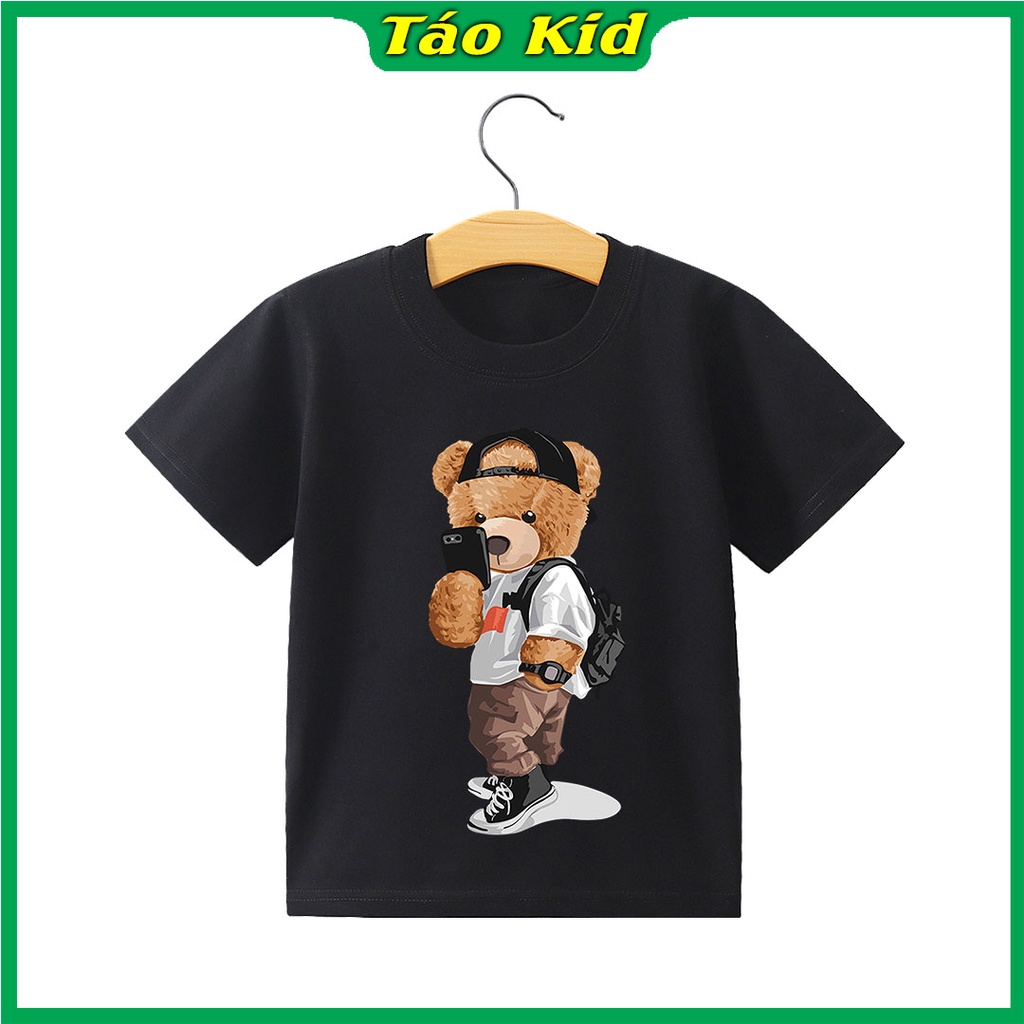 Áo thun bé trai bé gái cộc tay Táo Kid chất cotton in hình Gấu Selfie từ 0 đến 10 tuổi hàng VNXK TA38