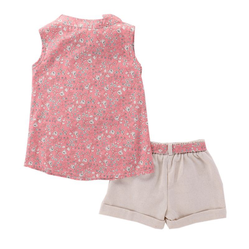 Set áo thun tay ngắn &amp; quần short in hoa phong cách mùa hè cho bé gái