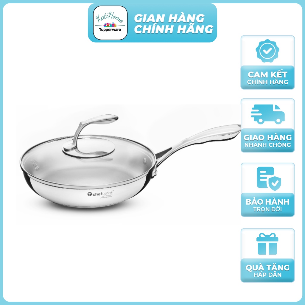 Chảo Tupperware T Chef Series Frypan 24cm Chất Liệu Thép Không Gỉ Thiết Kế Đáy 5 Lớp Thân 3 Lớp Sang Trọng