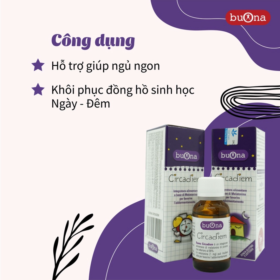 Siro ngủ ngon Buona Circadiem - Hỗ trợ giúp ngủ ngon với Melatonin tinh khiết 99% .