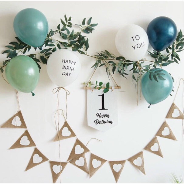 ( Tặng móc treo) Banner in số tuổi sinh nhật kèm lá decor Hàn Quốc Phụ kiện trang trí sinh nhật đẹp happy birthday