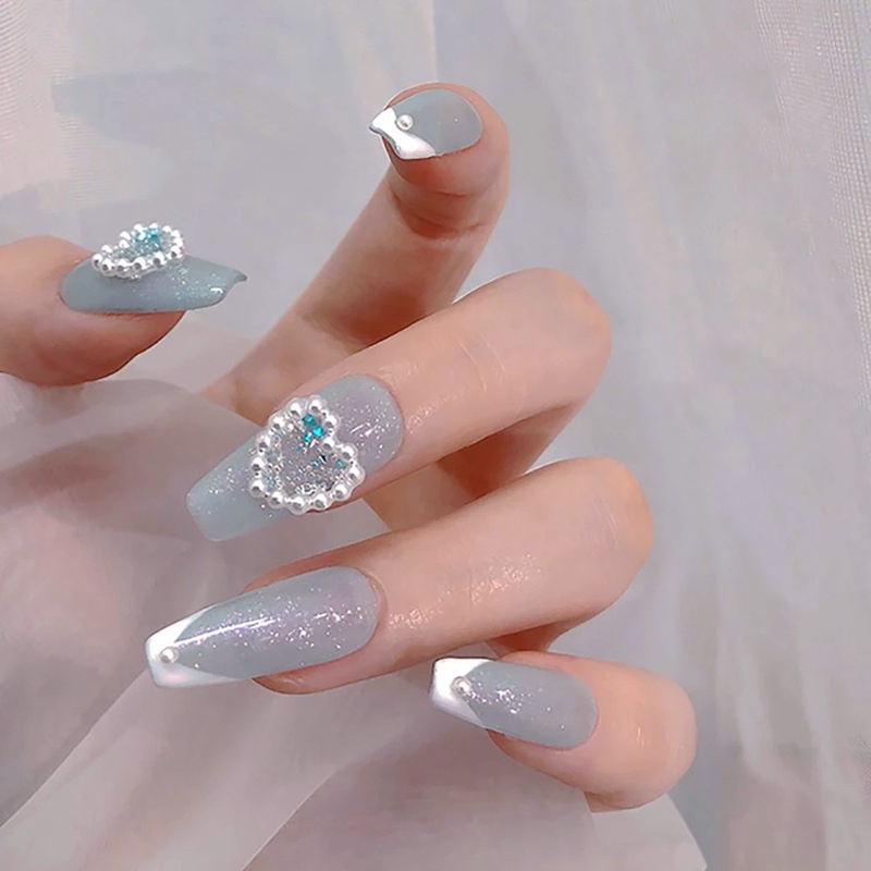 Túi 10 Hạt Ngọc Trai Giả Hình Trái Tim Trang Trí Móng Tay