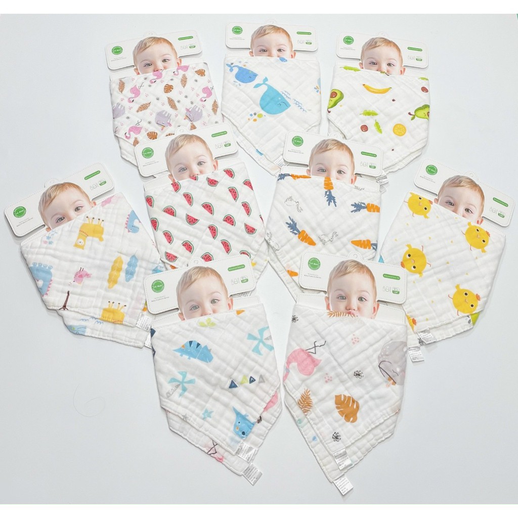 Set 2 khăn yếm sợi tre organic 6 lớp nhiều họa tiết cho bé trai bé gái sơ sinh - K2