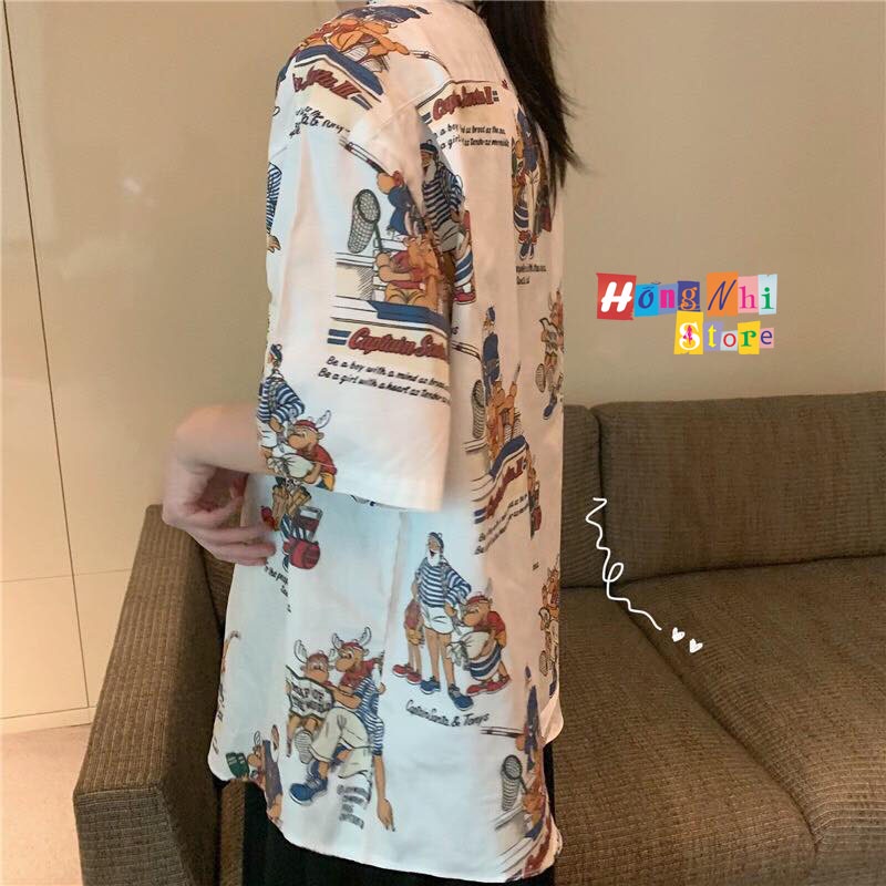 Áo Sơ Mi Họa Tiết Hoạt Hình Mario Tay Lỡ Dáng Rộng Ulzzang Unisex, Sơ Mi Đi Biển - MM