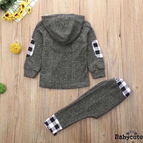 ✪B-BAutumn Winter Fashion Baby Boy Girl Kids Plaid Clothes Long Sleeve Hoodie Tops Sweatshirt Pants Outfit Set