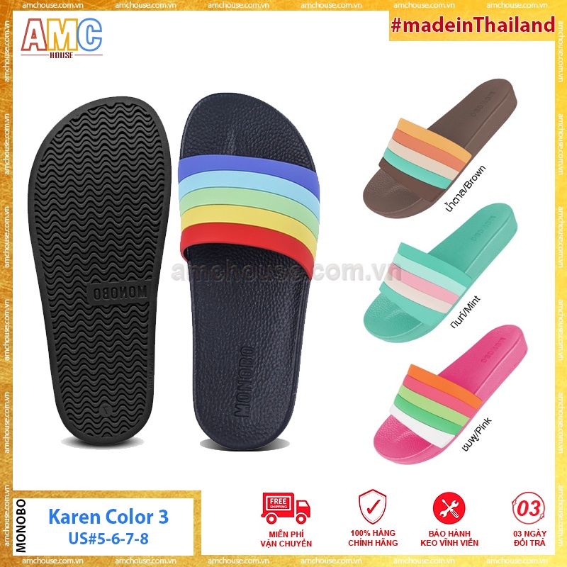 Dép Thái Lan Quai Ngang Nữ AMC hiệu MONOBO KAREN COLOR 3 Đế Cao Su Êm Cao Cấp, Trẻ Trung Quai Dẻo Mềm Màu sắc Cầu Vồng