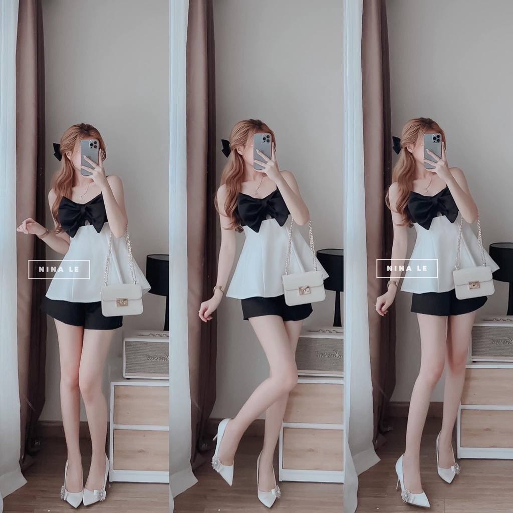 Set áo 2 dây nơ ngực thiết kế quần đùi TL480