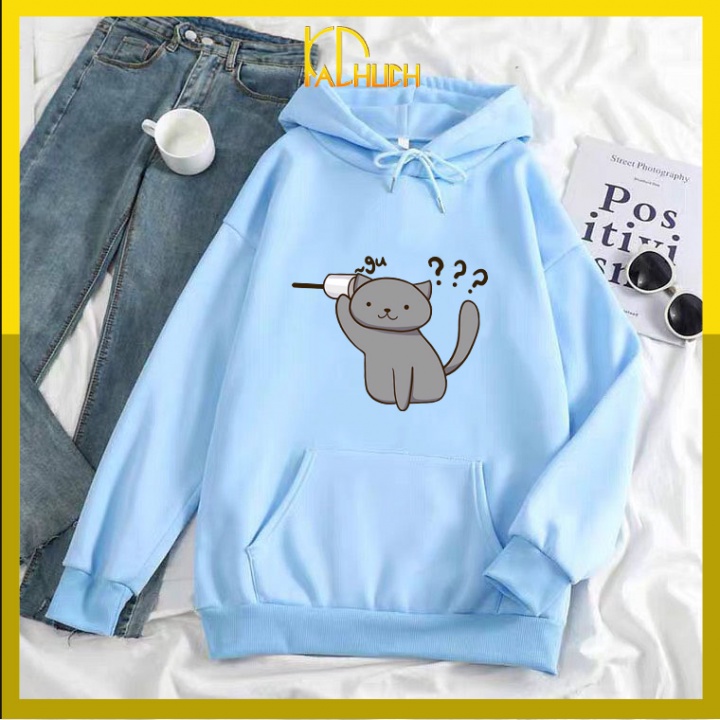 ÁO HOODIE CẶP IN MÈO ĐÀM THOẠI DỄ THƯƠNG