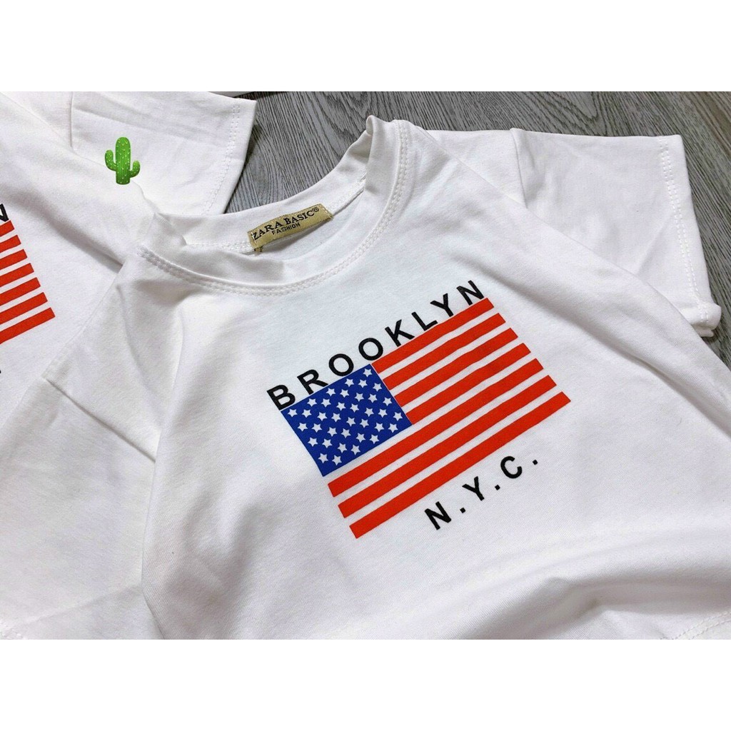 Áo thun nữ tay ngắn cổ tròn họa tiết lá cờ dáng croptop xinh chất thun đẹp mát