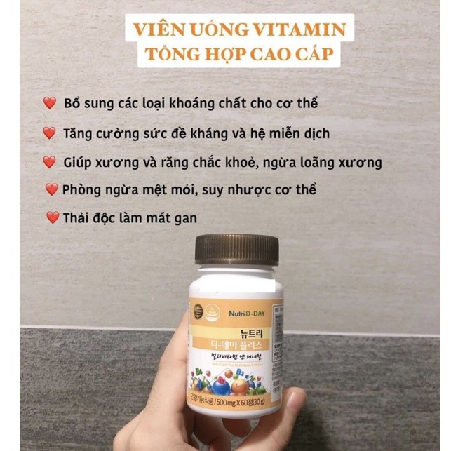 Viên Uống Vitamin Tổng Hợp Và Khoáng Chất Nutri D Day Cho Cả Gia Đình Bổ sung Vitamin Cơ Thể Đẹp Da Tăng Kháng Cho TrNhỏ | Thế Giới Skin Care