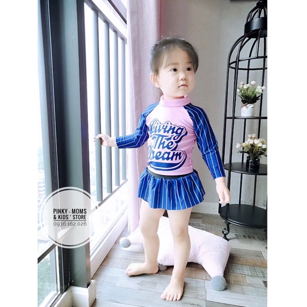 Đồ bơi bé gái, tay dài, áo tắm cho bé màu hồng chống nắng