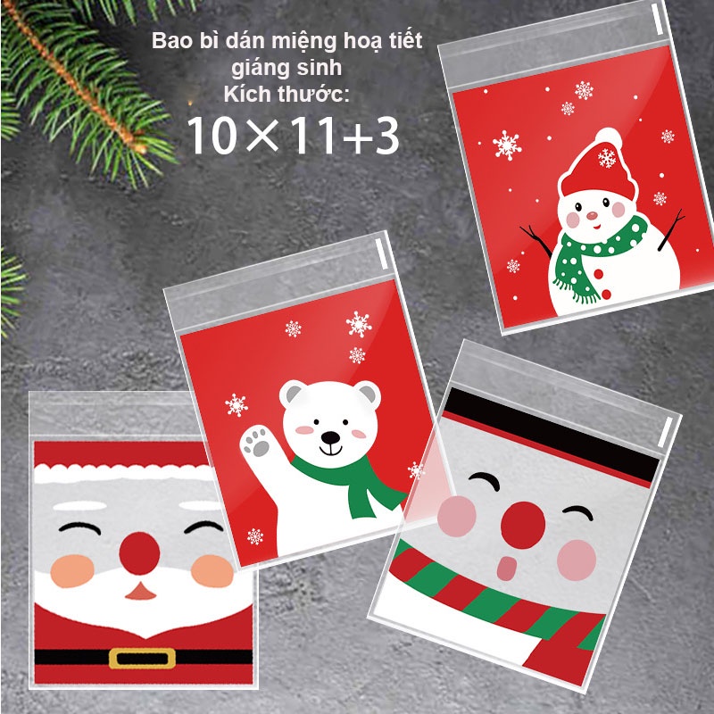 Bao bì hoạ tiết, túi đựng bánh dán miệng 10x10+3, chủ đề Noel Giáng Sinh - VUA BAO BÌ