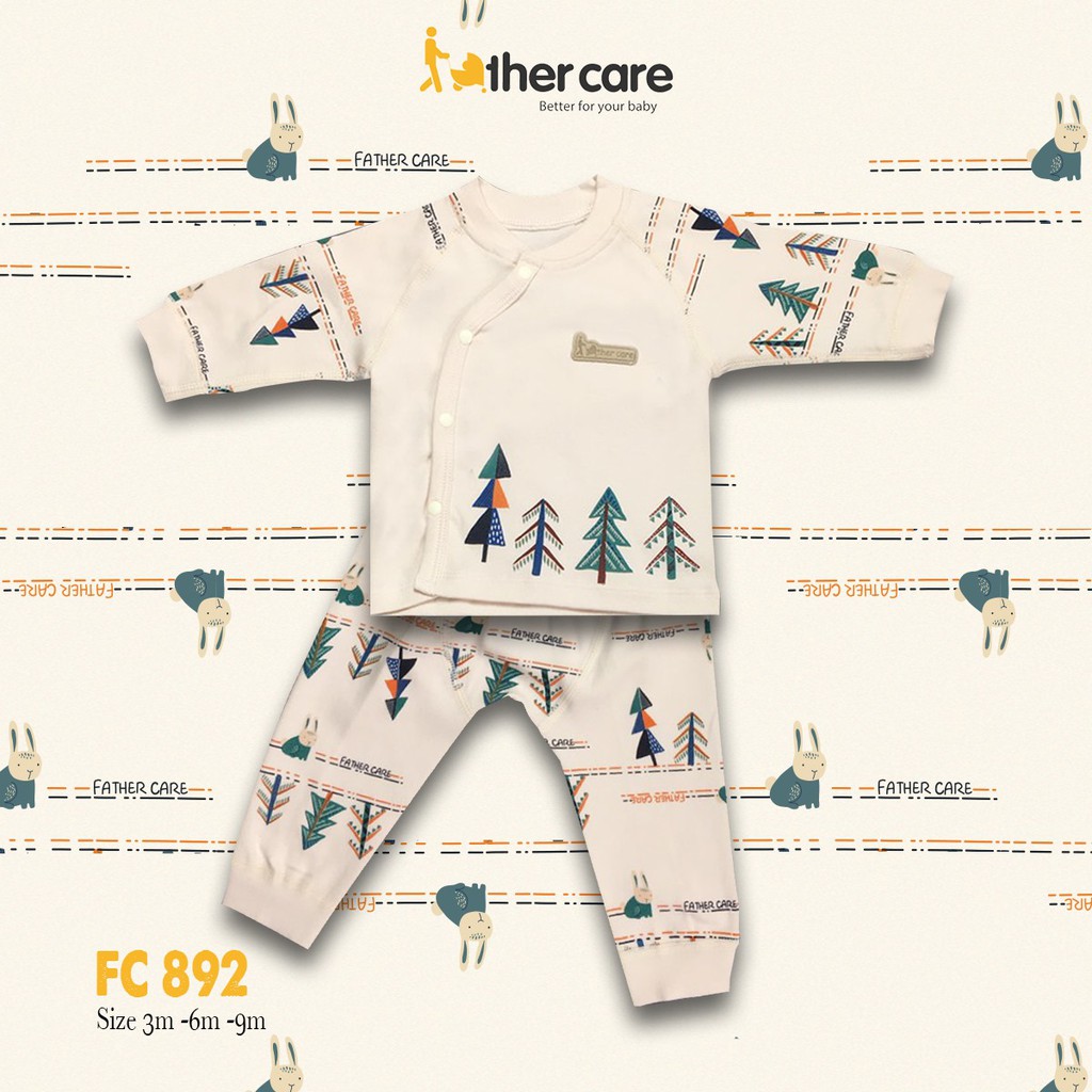 Bộ quần áo FatherCare Cài lệch nỉ DT - Thỏ &amp; Cây (Trơn - Họa tiết) FC892