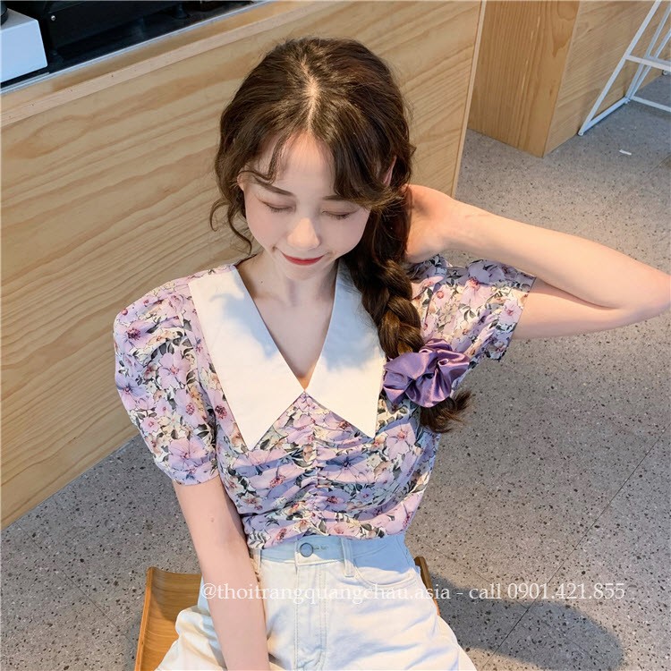 Áo Croptop Hoa Tím “Phong Cách Hàn Quốc” Mã QC72