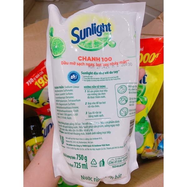 Nước Rửa Chén Sunlight Chanh Bịch 725ml