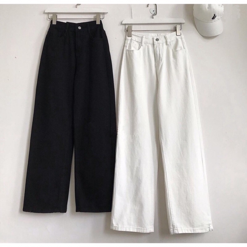 Quần jean bò ống rộng suông xuông nữ jeans cạp cao phong cách Hàn Quốc sành điệu style năm 2021