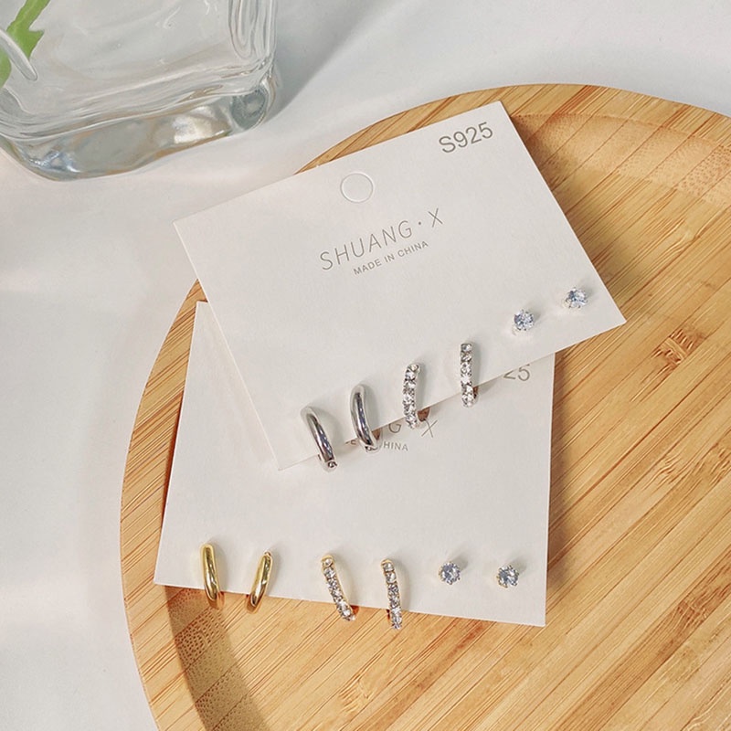 Set 3 Đôi Bông Tai Mạ Vàng / Bạc Đơn Giản Thời Trang Cho Nữ