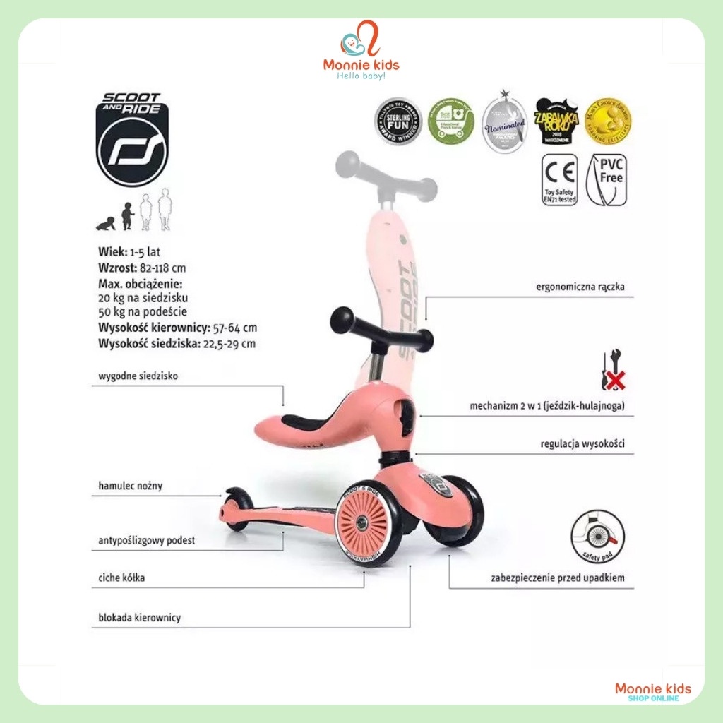 Xe trượt scooter cho bé Scoot and Ride Highwaykick 1, xe scooter 3 bánh 3 in 1 - Monnie Kids