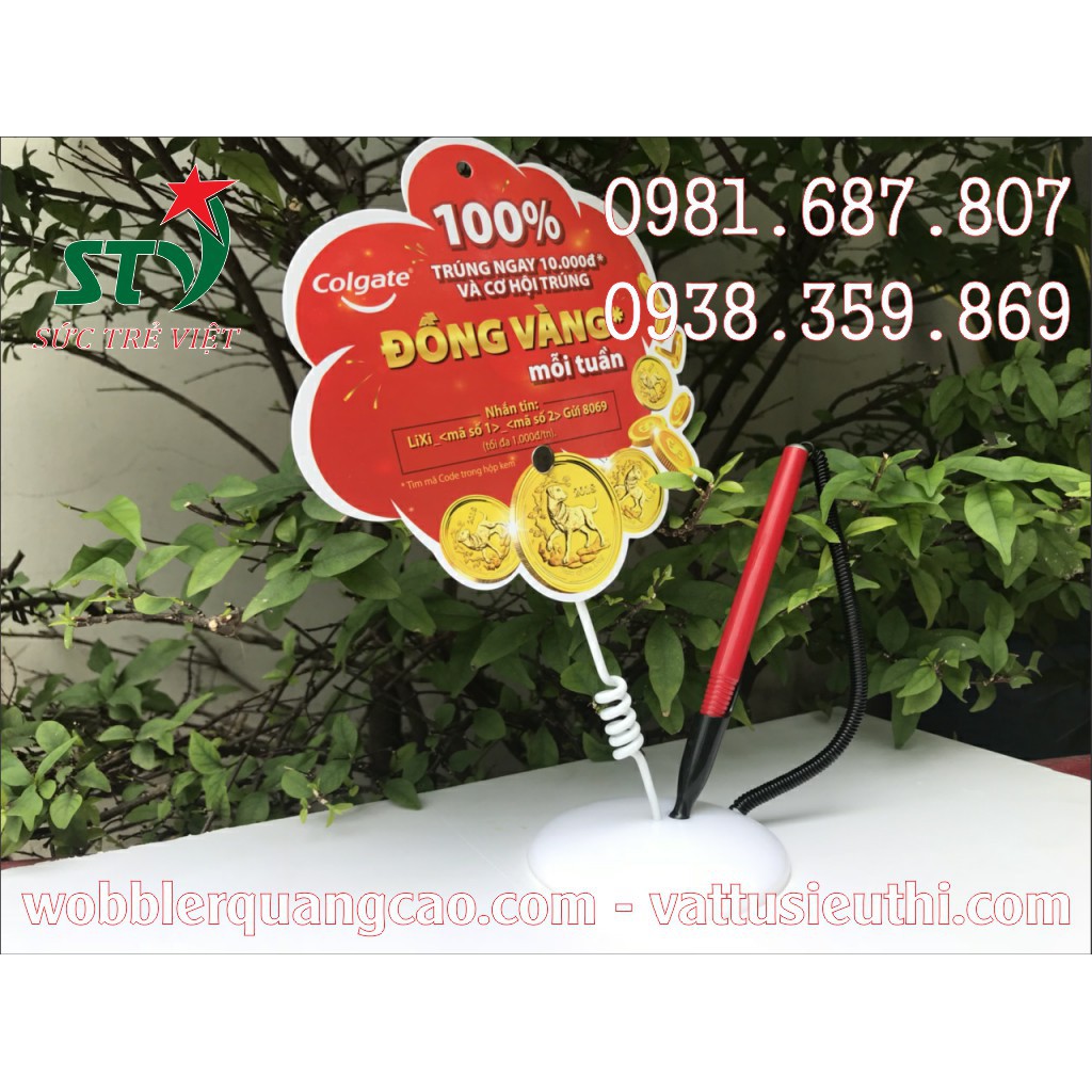 COMBO 10 Wobbler để bàn có bút, wobbler để bàn có viết, wobbler để bàn quầy thu ngân, đế kẹp menu, wobbler đế nhựa