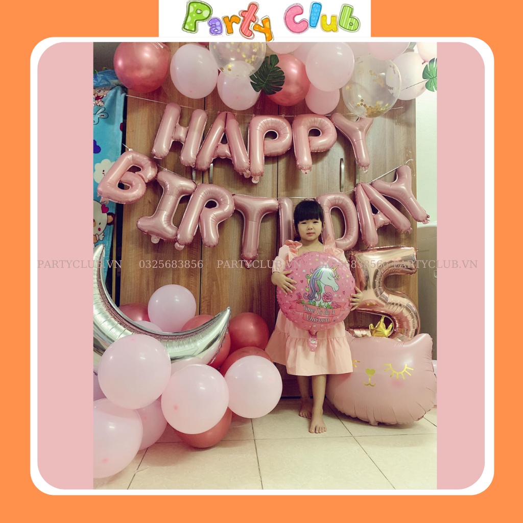 set bóng trang trí sinh nhật màu hồng cho bé