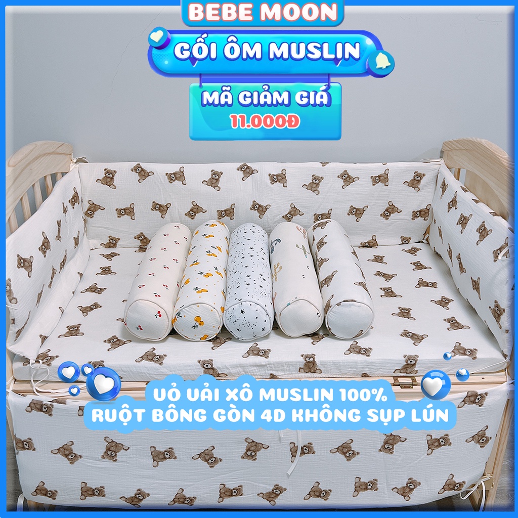 Gối Ôm Cho Bé BeBe Moon Chất Liệu Vải Xô Muslins Ruột Bông Gòn 4D Cao Cấp