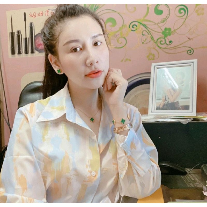 Vòng Cổ ,khuyên tai,lắc tay  Cỏ 4 lá Titan cao cấp k hoen ,k gỉ
