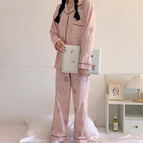 Bộ đồ nữ Pijama lụa tay dài quần dài họa tiết milk hồng mặc ở nhà mùa đông cao cấp chất dày phong cách hàn quốc-BND13