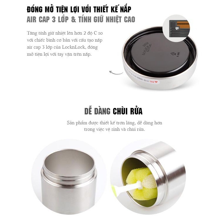 Bộ hộp cơm giữ nhiệt và bình giữ nhiệt Lock&amp;Lock bằng thép không gỉ LHC8016S01