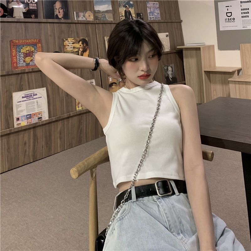 Kumikumi HUANG YOYO Áo Hai Dây Mỏng Cổ Tròn Nhỏ Thời Trang Hàn Quốc Cho Nữ