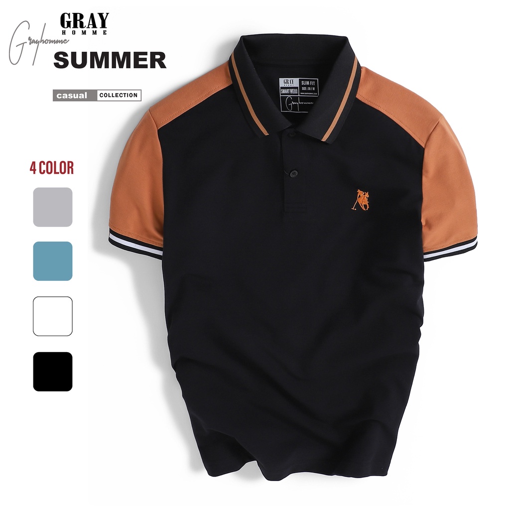 Áo Phông Polo Nam Phối Vai Có Cổ Tay Ngắn GRAYHOMME Vải Cotton Cao Cấp TPG2009