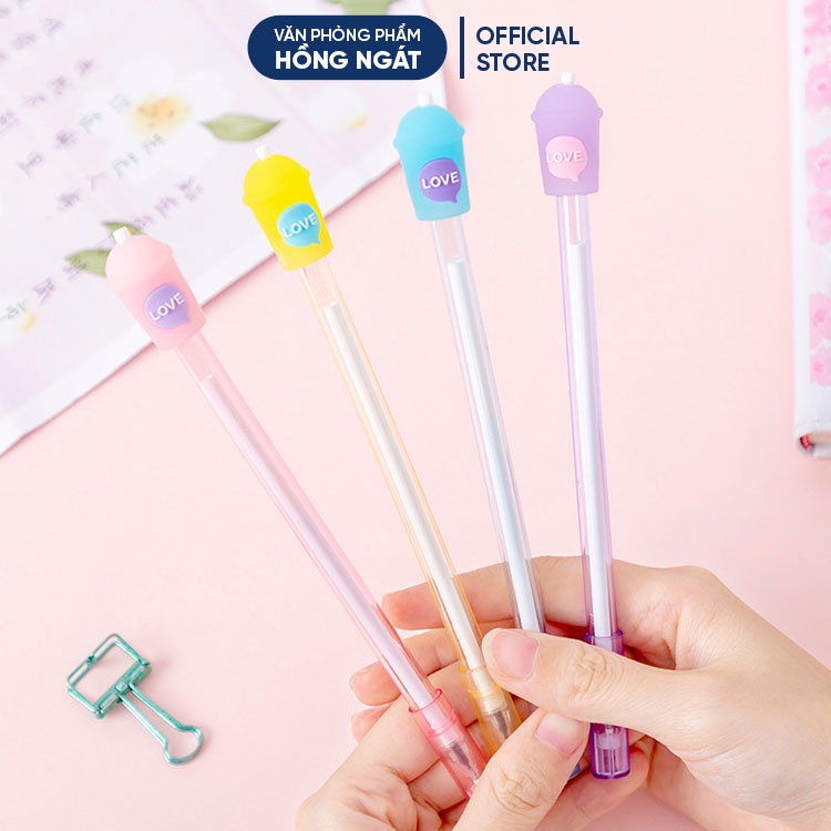 Bút bi cute hình cốc trà sữa, bút bi nước mực gel đen ngòi 0.5mm nhiều màu dễ thương đồ dùng học tập văn phòng phẩm B32