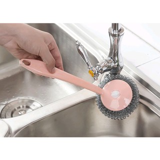 Bàn chải thép chà nồi rửa chảo chén bát tay cầm dài tiện dụng cho nhà bếp