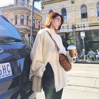Áo len lông thỏ dáng dài xẻ tà