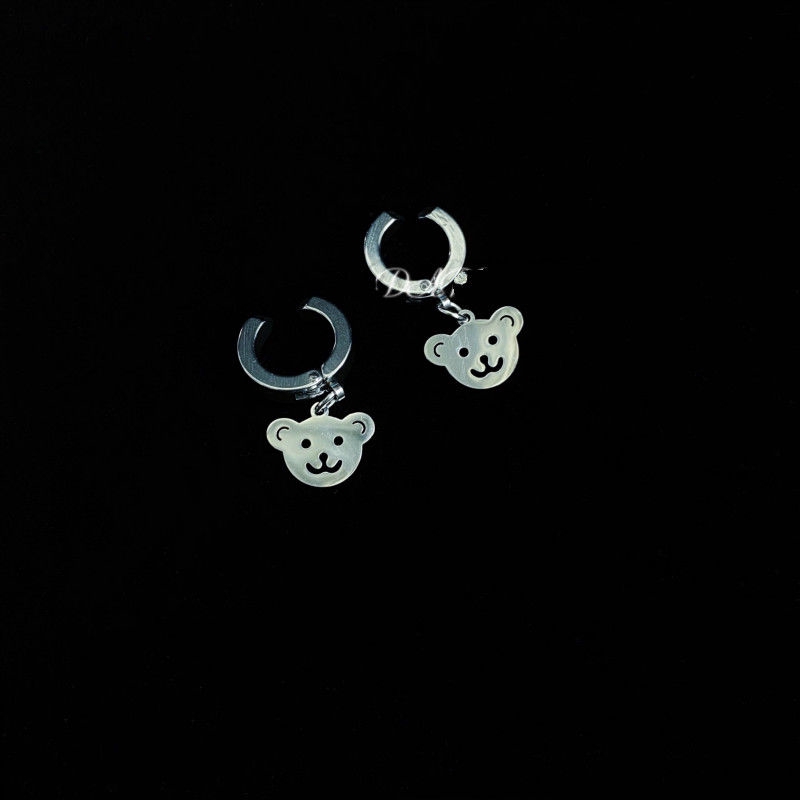 Bông Tai Bằng Thép Titan Hình Gấu Phong Cách Hip Hop Cá Tính