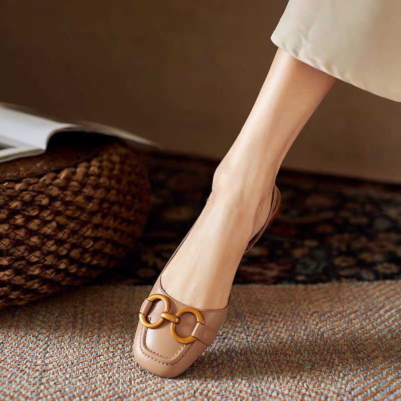 Giày saldan nữ phối khoá xích tròn đế thấp BIG SIZE