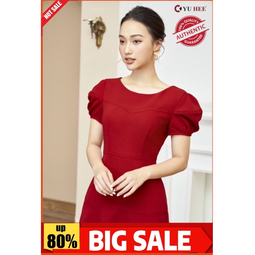 Đầm thiết kế cao cấp cổ tròn ay bồng đuôi cá;cao cấp 2 lớp YuHee