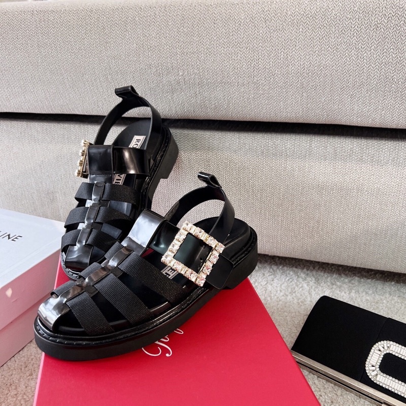 Sandal nữ bít mũi đính đá thương hiệu Roger Vivier cao cấp da thật