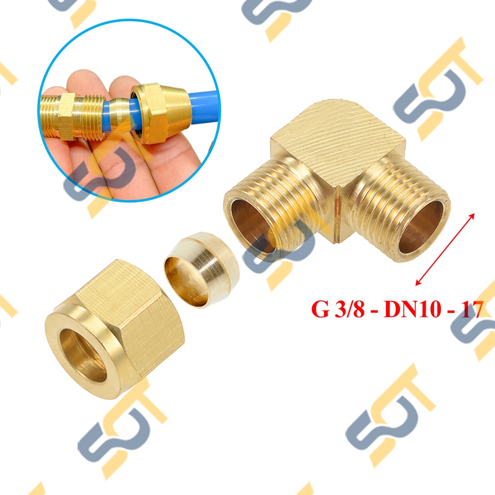 [HẠT BẮP &amp; NHẪN] Co G 3/8 (17) ren ngoài kết nối ống nhựa PU &amp; ống đồng (Brass Compression male elbow) - Cong &amp; Cút NPT