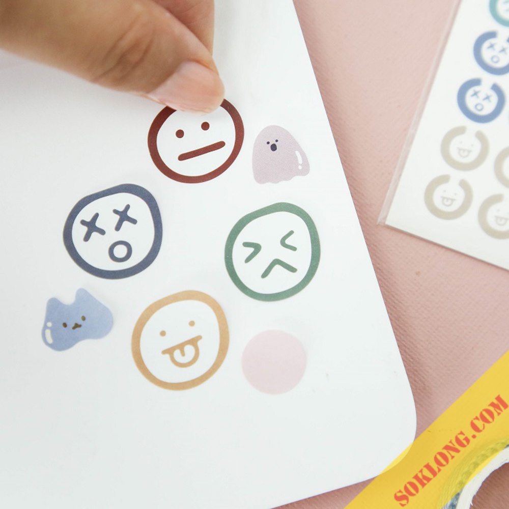 Sticker dễ thương 3 tấm 120 miếng dán cute STI53 hình khuôn mặt, bong bóng, bông hoa