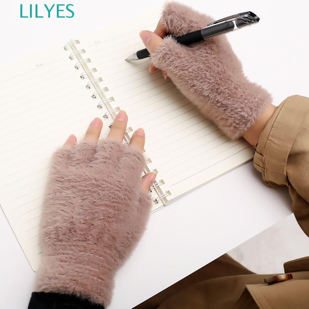 Găng Tay Hở Ngón Phủ Lông Mềm Mại Bảo Vệ Lạnh Thời Trang Hàn Quốc Cho Nam